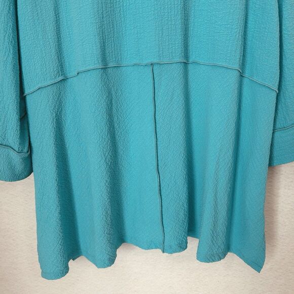 Ali Miles Blouse Women 3X Turquoise Texturd Lagenlook Comfy Classic Asymmetrical - Picture 11 of 14